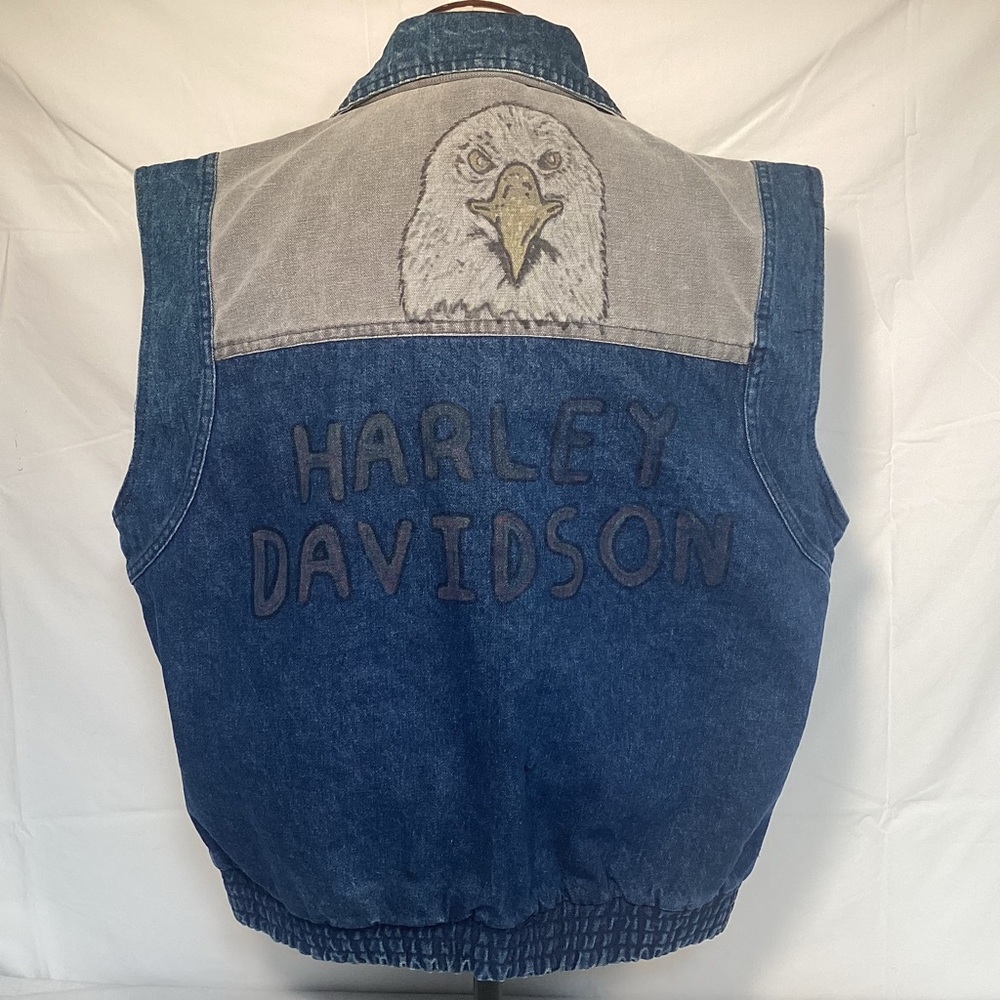 Vintage Custom Designed Harley-Davidson Denim Vest Made by Branded Lion Men’s XL